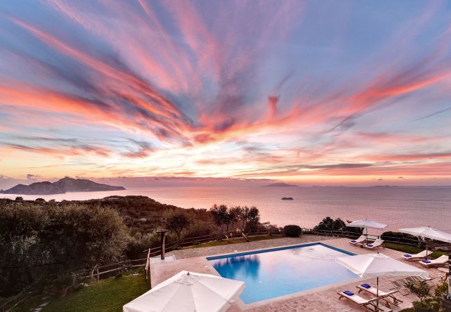 stunning sunset and panoramic pool, casale la torre, holiday apartments near sorrento, massa lubrense, italy