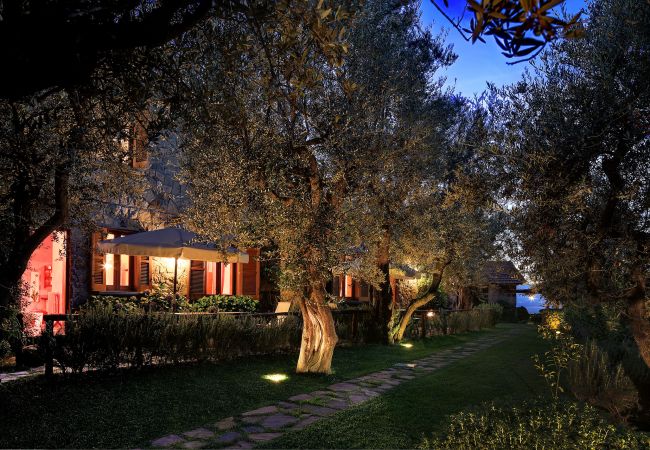 outer patio in the evening, olive trees, casale la torre, holiday apartments near sorrento, massa lubrense, italy
