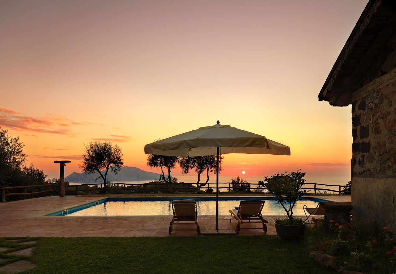 stunning sunset, pool, casale la torre, holiday apartments near sorrento, massa lubrense, italy