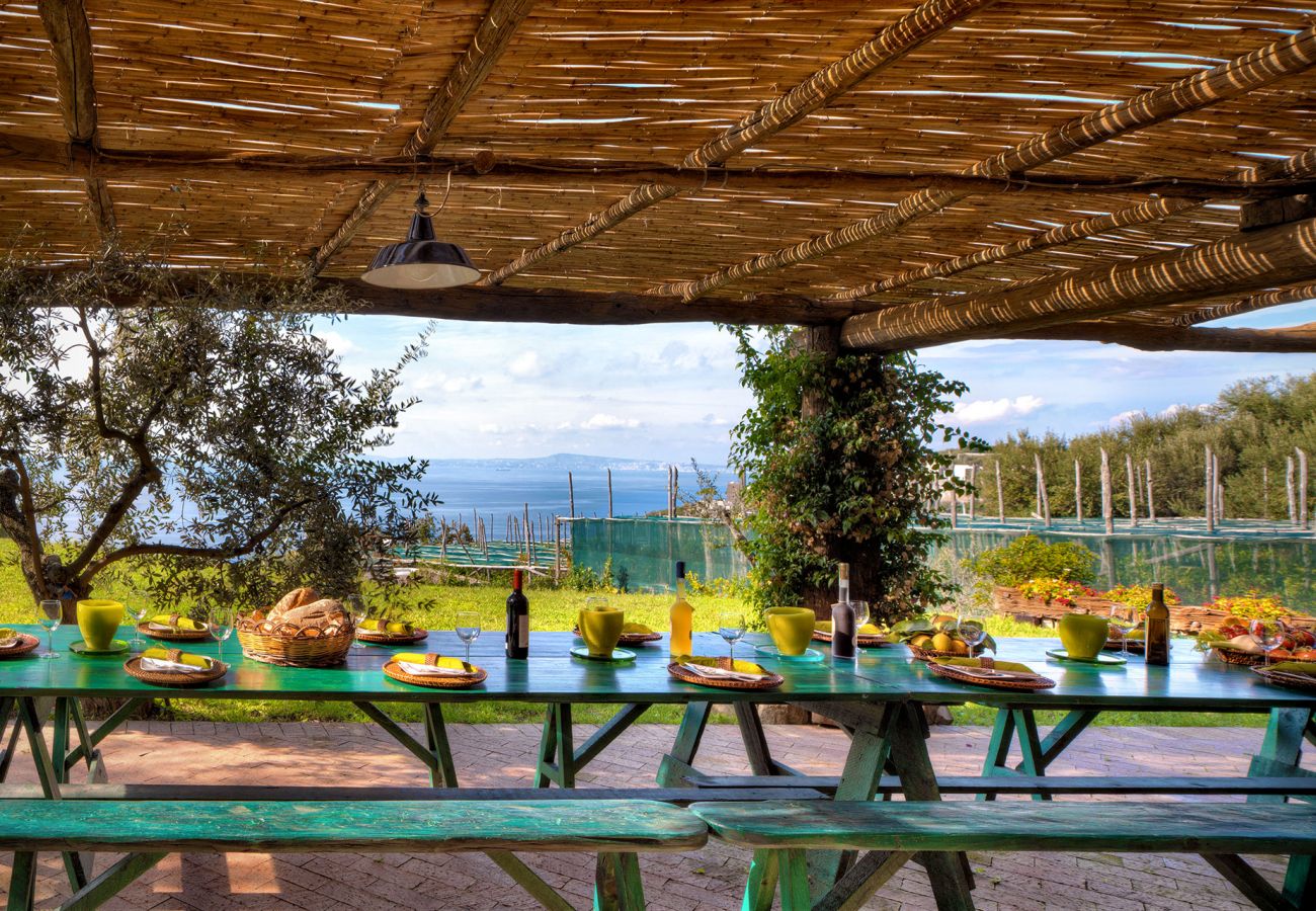 picnic table and chairs, casale la torre, holiday apartments near sorrento, massa lubrense, italy
