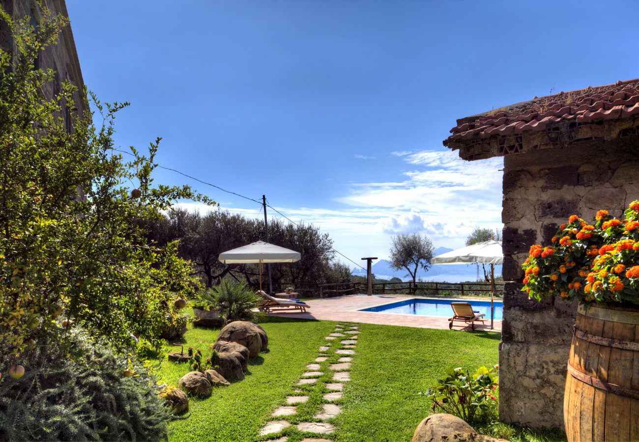 garden and pool, casale la torre, holiday apartments near sorrento, massa lubrense, italy