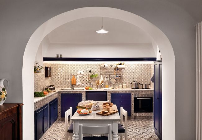 equipped italian kitchen, vacation villa la casa bianca, massa lubrense, italy