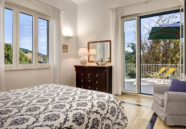 panoramic double bedroom with terrace, vacation villa la casa bianca, massa lubrense, italy