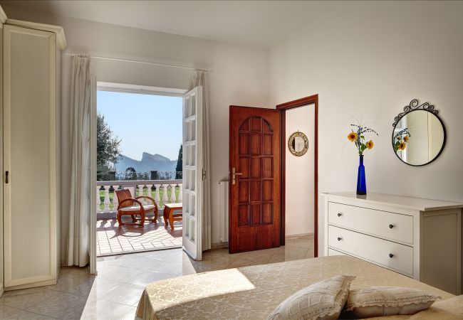bright double bedroom terrace access & panoramic coastline view, vacation villa mamma mia, nerano, massa lubrense, italy