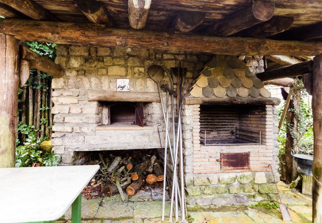 rustic wood oven for pizza and bbq, made in stone, villa mellicata, massa lubrense, italy